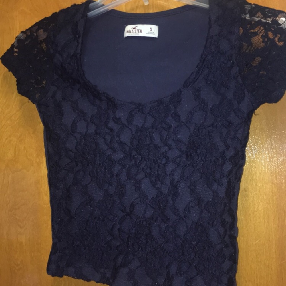 Navy Blue Lace Crop Top
